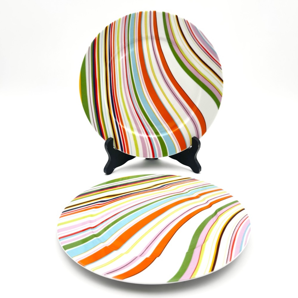 (2) Echo Design Marble Swirl Striped Salad Plates Vibrant Colors - Discontinued